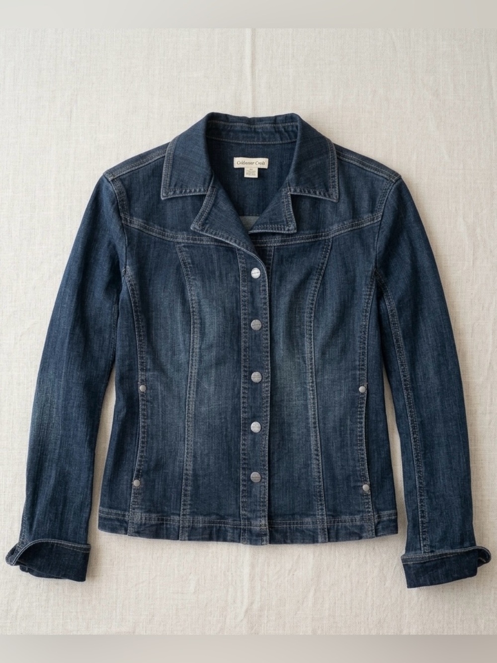 Coldwater Creek Fitted Dark Wash Indigo Denim Jacket - Tailored Seams - Size 6